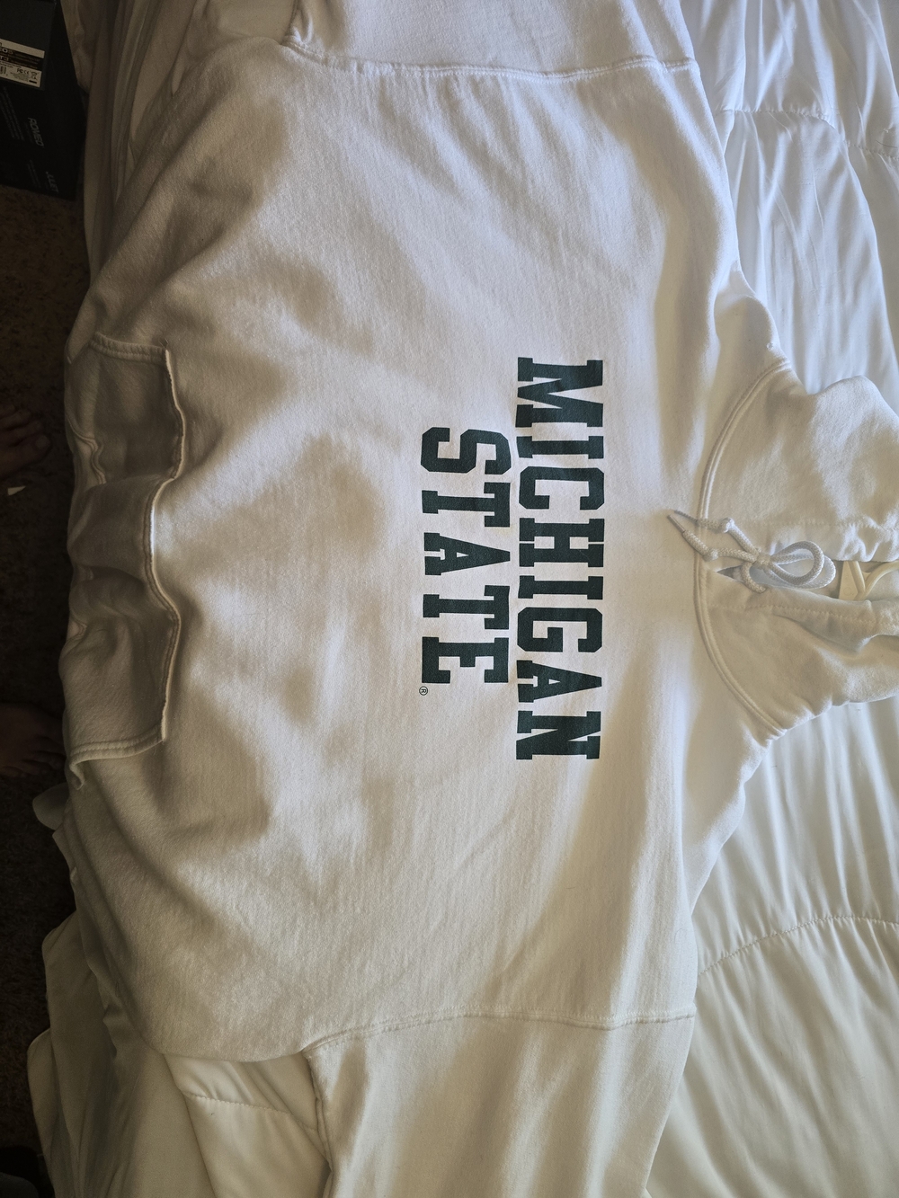 Gildan White Hoodie with Dark Green Print
